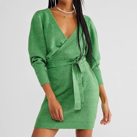 Free People Dresses & Skirts - Free People‎ Sienna Wrap Sweater Dress Green S